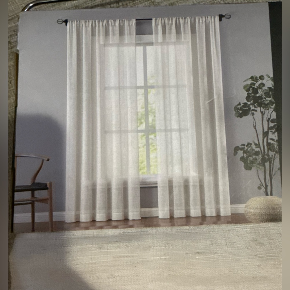Set of 2 panels Linen colored Sheer Curtains